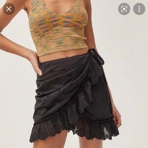 Urban Outfitters Black Eyelet Lace Wrap Skirt